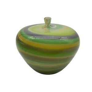 Art Glass Apple Figurine Vintage 1960's Made in Japan Green,Yellow,Orange Swirl